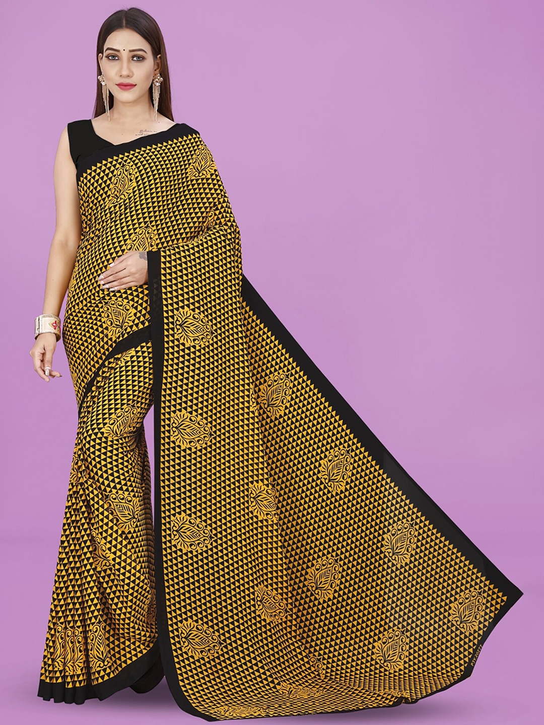 

ANAND SAREES Geometric Printed Saree, Yellow