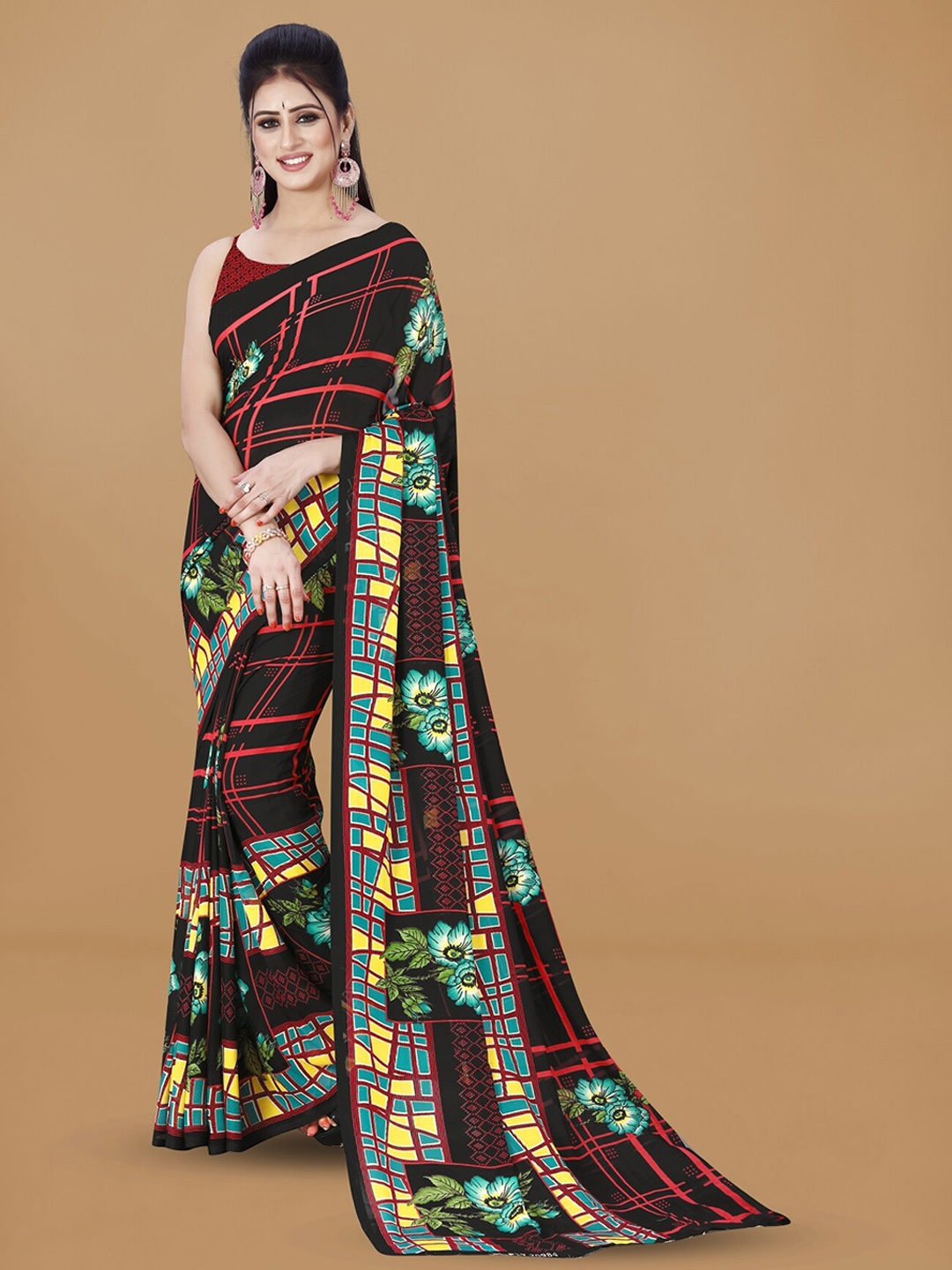 

ANAND SAREES Floral Printed Saree, Black