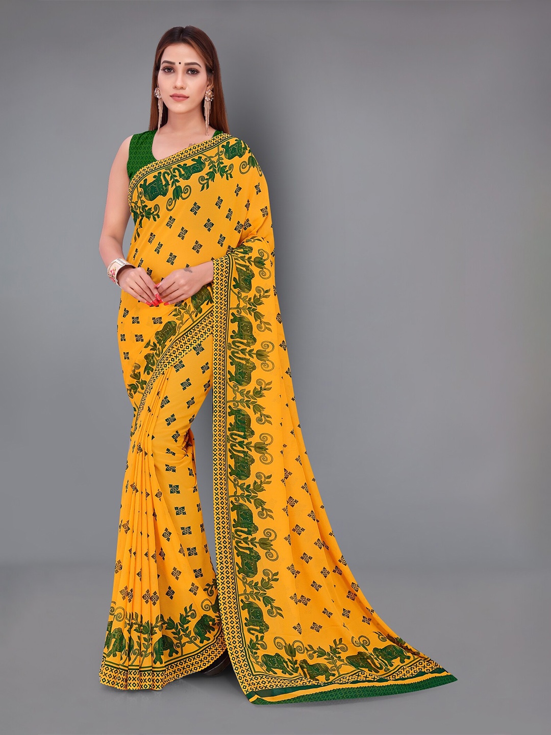 

Moda Rapido Ethnic Motifs Printed Saree, Yellow