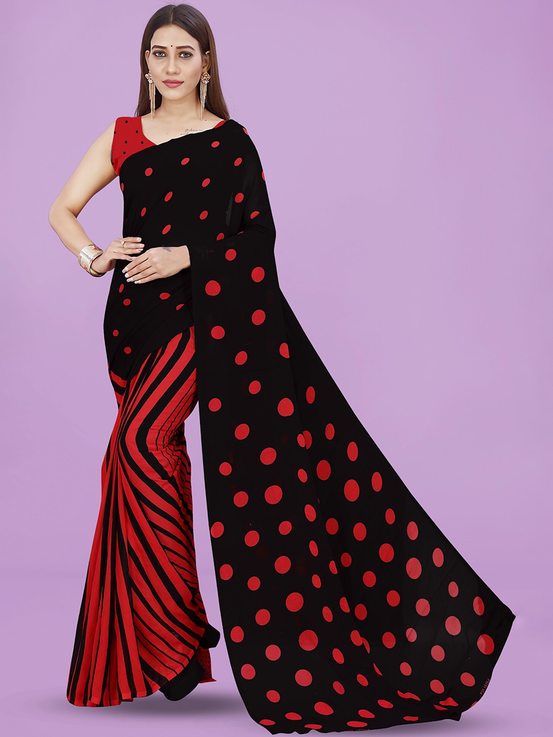 

Moda Rapido Polka Dot Printed Saree, Black