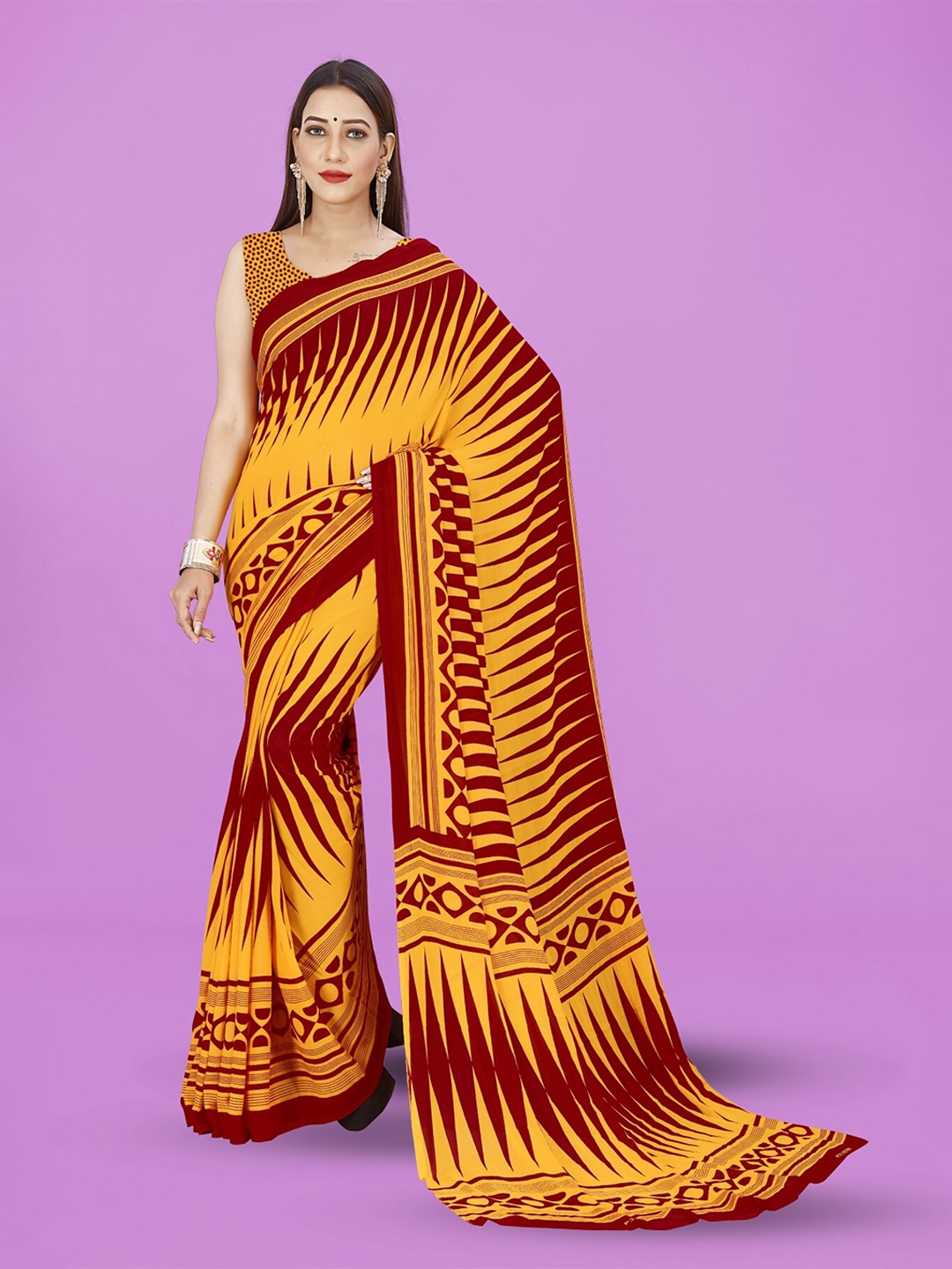 

ANAND SAREES Abstract Printed Saree, Red