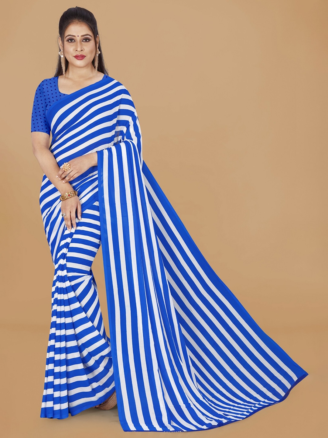 

Moda Rapido Striped Printed Saree, Blue