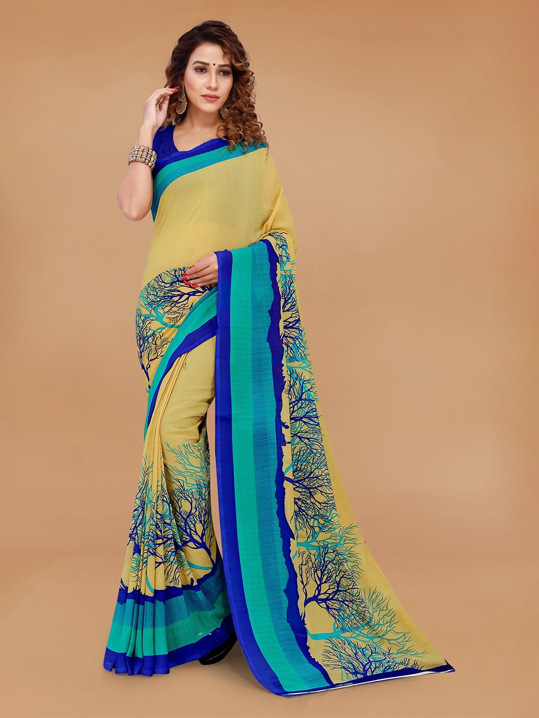 

Moda Rapido Floral Printed Saree, Beige