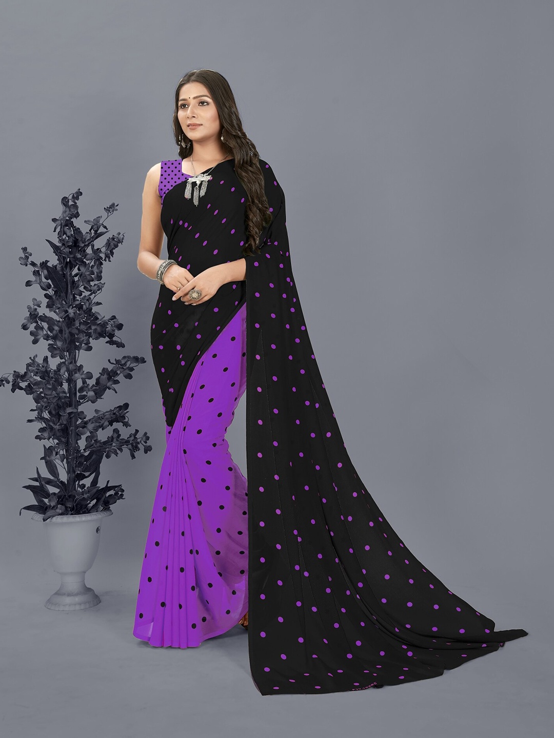 

Moda Rapido Polka Dot Saree, Purple