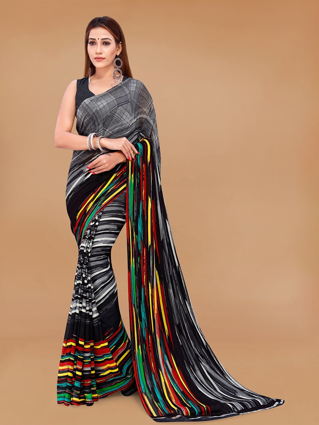 

ANAND SAREES Abstract Printed Saree, Grey