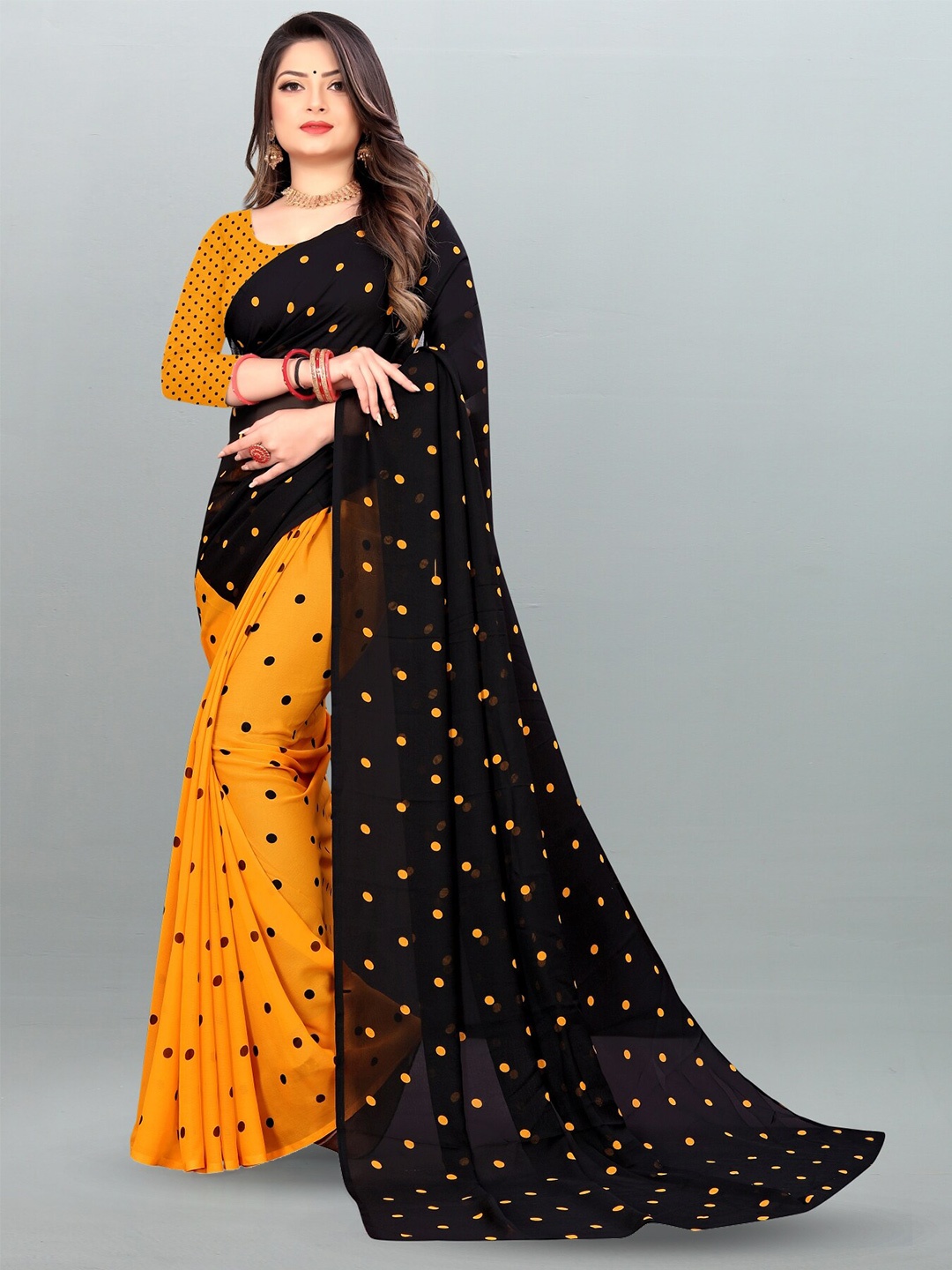 

Moda Rapido Polka Dot Saree, Black