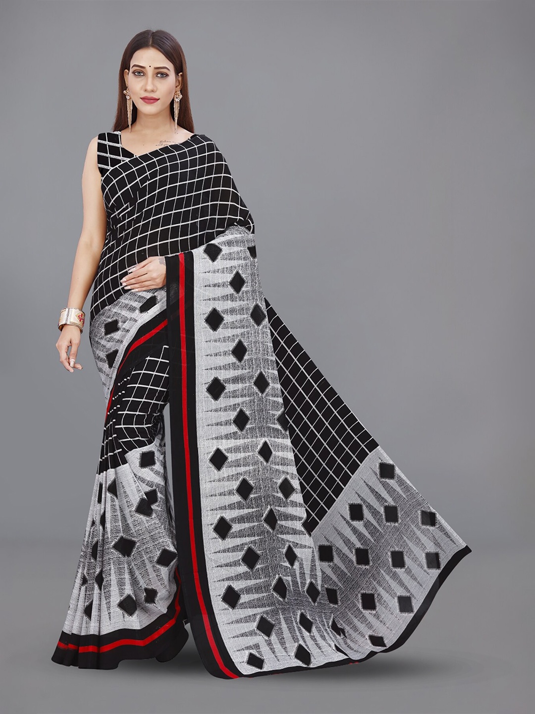 

ANAND SAREES Geometric Printed Saree, Black