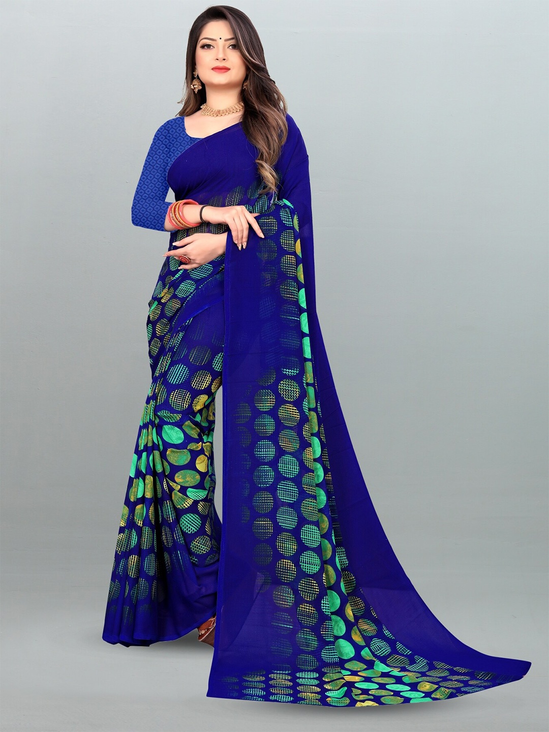

Moda Rapido Polka Dot Saree, Blue