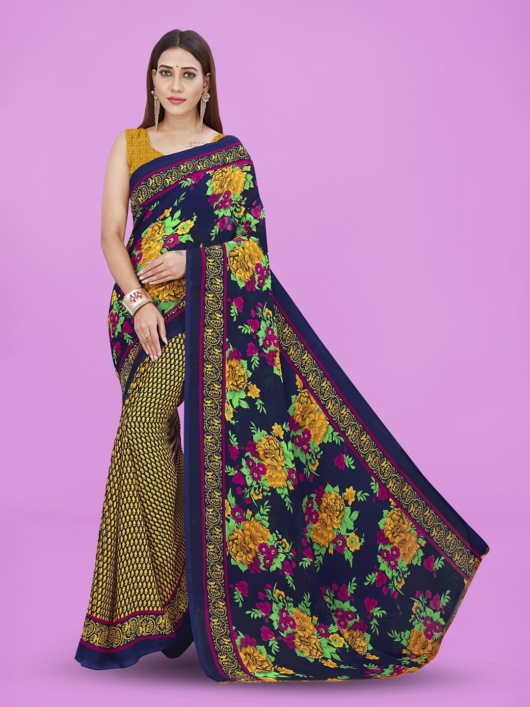 

Moda Rapido Floral Printed Saree, Yellow