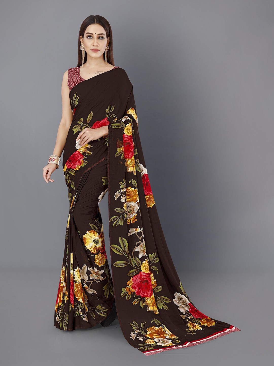 

ANAND SAREES Floral Printed Saree, Black