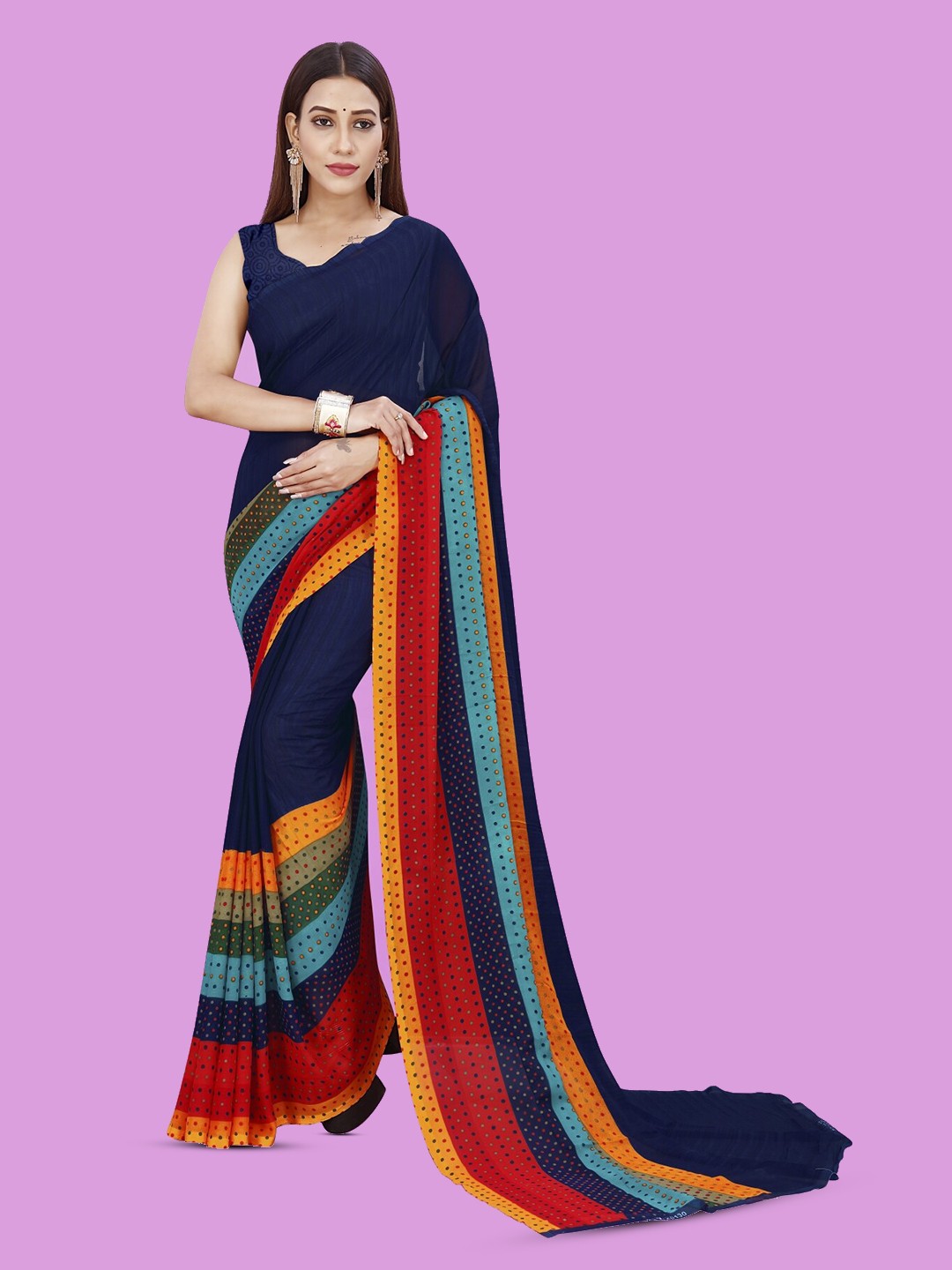 

ANAND SAREES Geometric Printed Saree, Navy blue