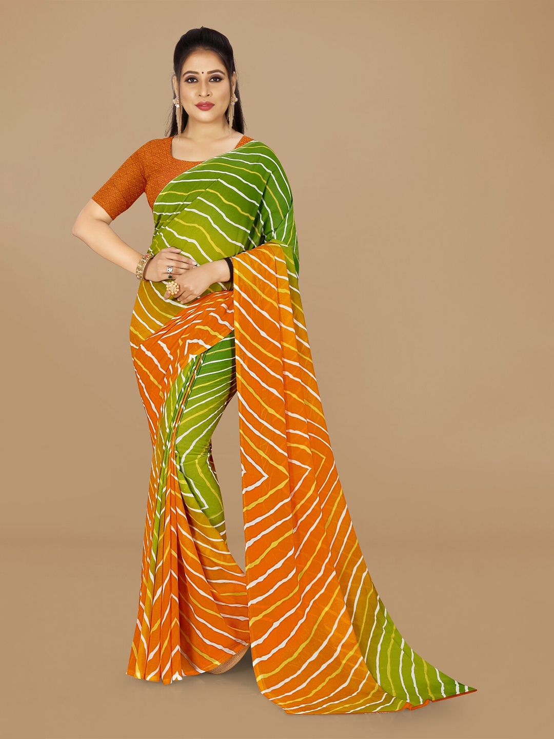 

Moda Rapido Leheriya Printed Saree, Green