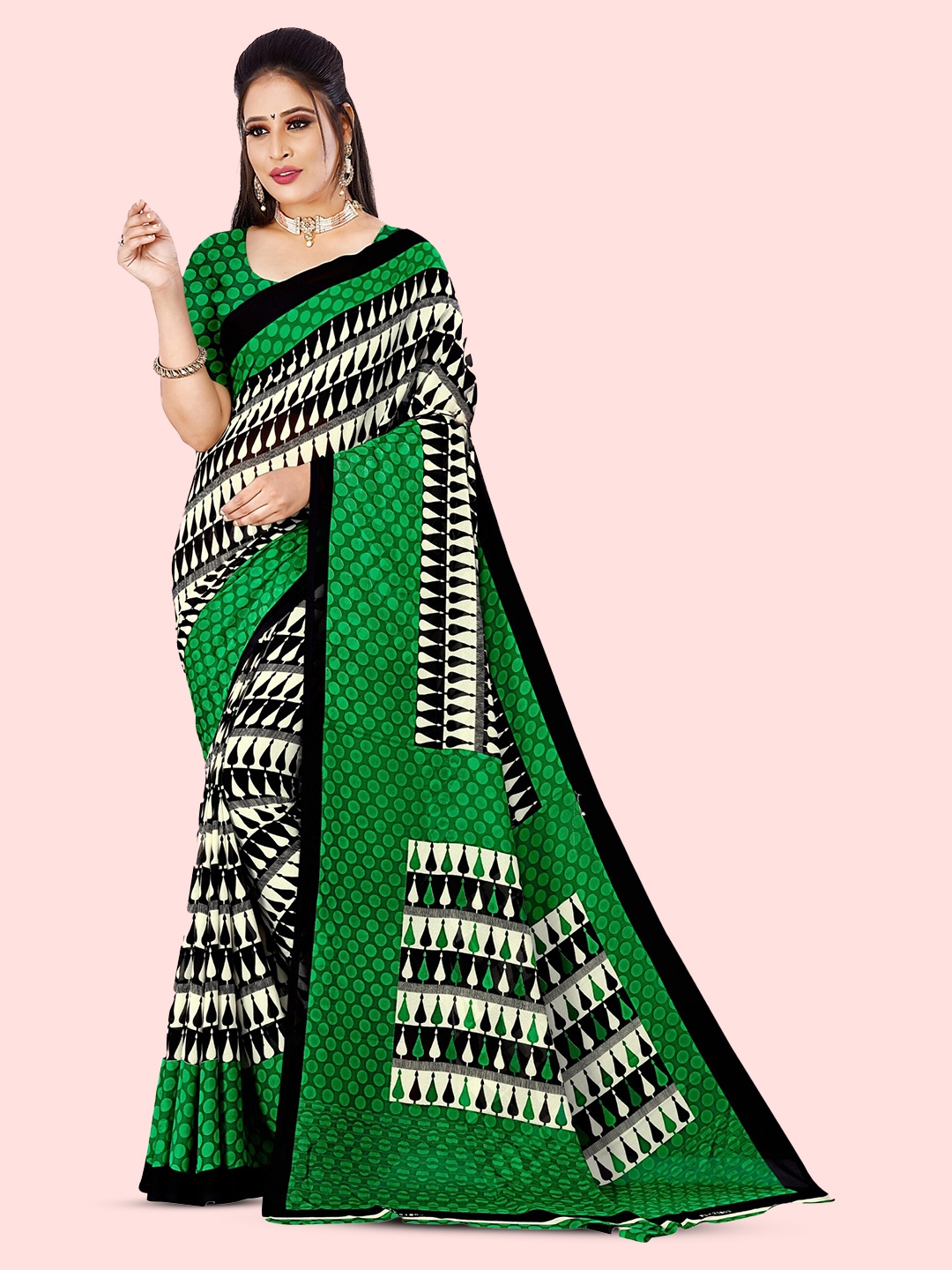 

ANAND SAREES Geometric Printed Saree, Green