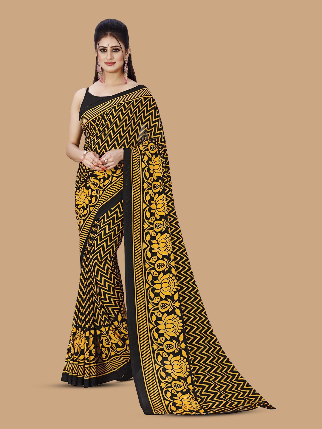 

ANAND SAREES Geometric Printed Saree, Yellow