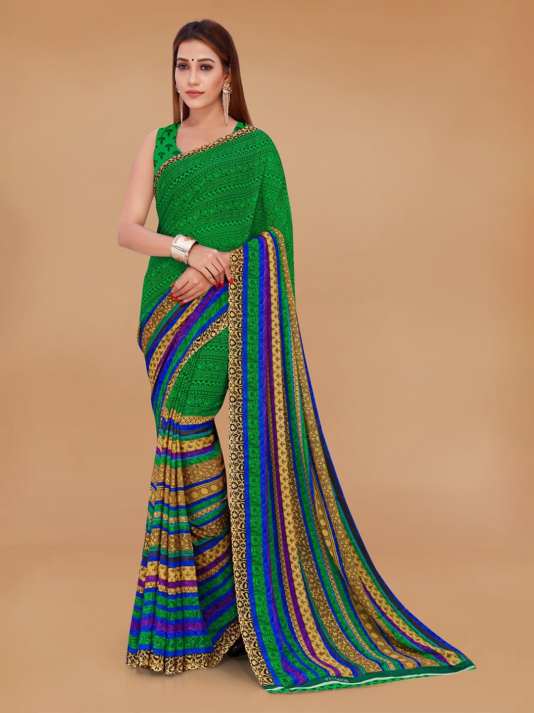 

Moda Rapido Ethnic Motifs Printed Saree, Green