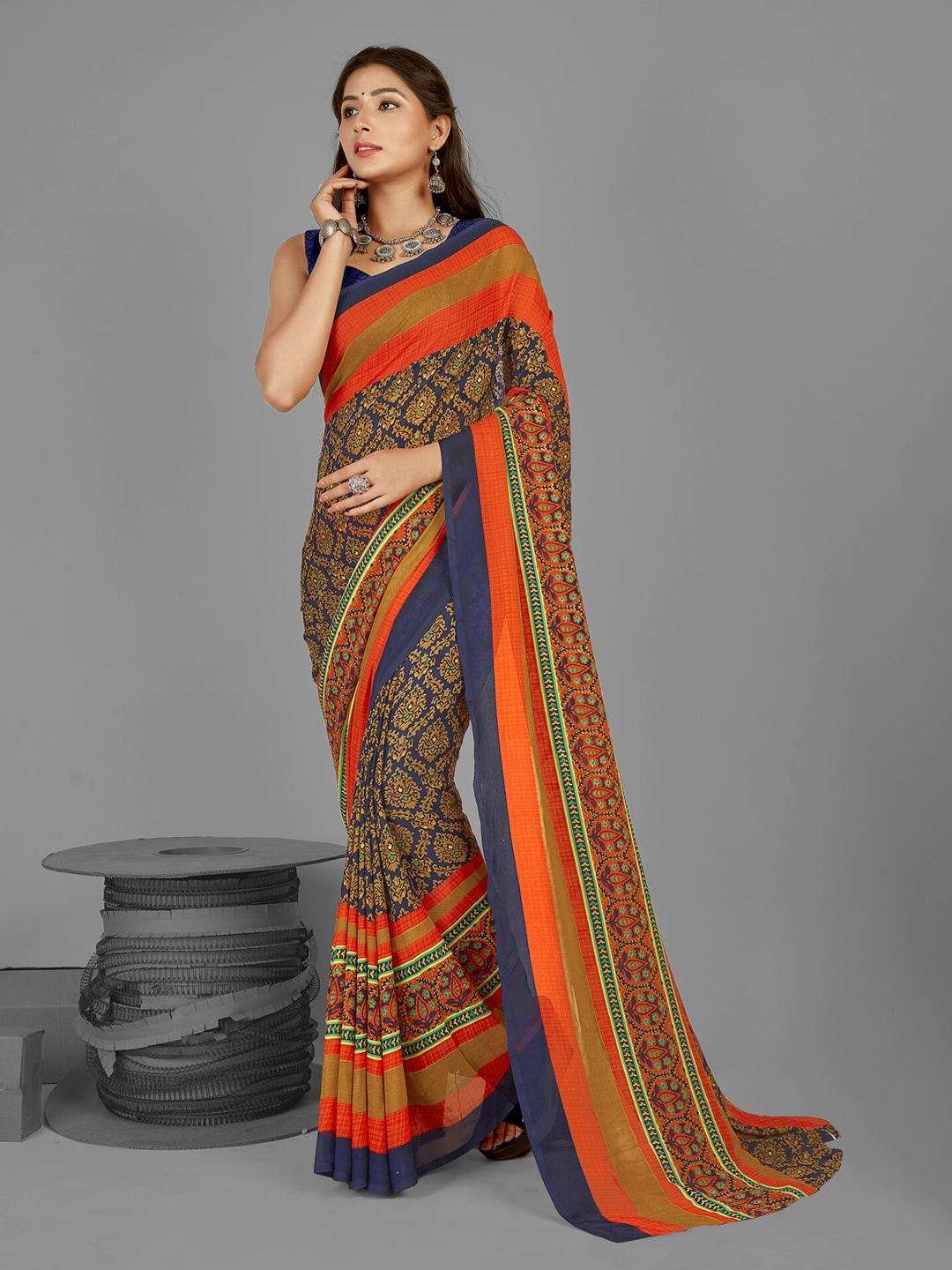 

Moda Rapido Ethnic Motifs Printed Saree, Blue