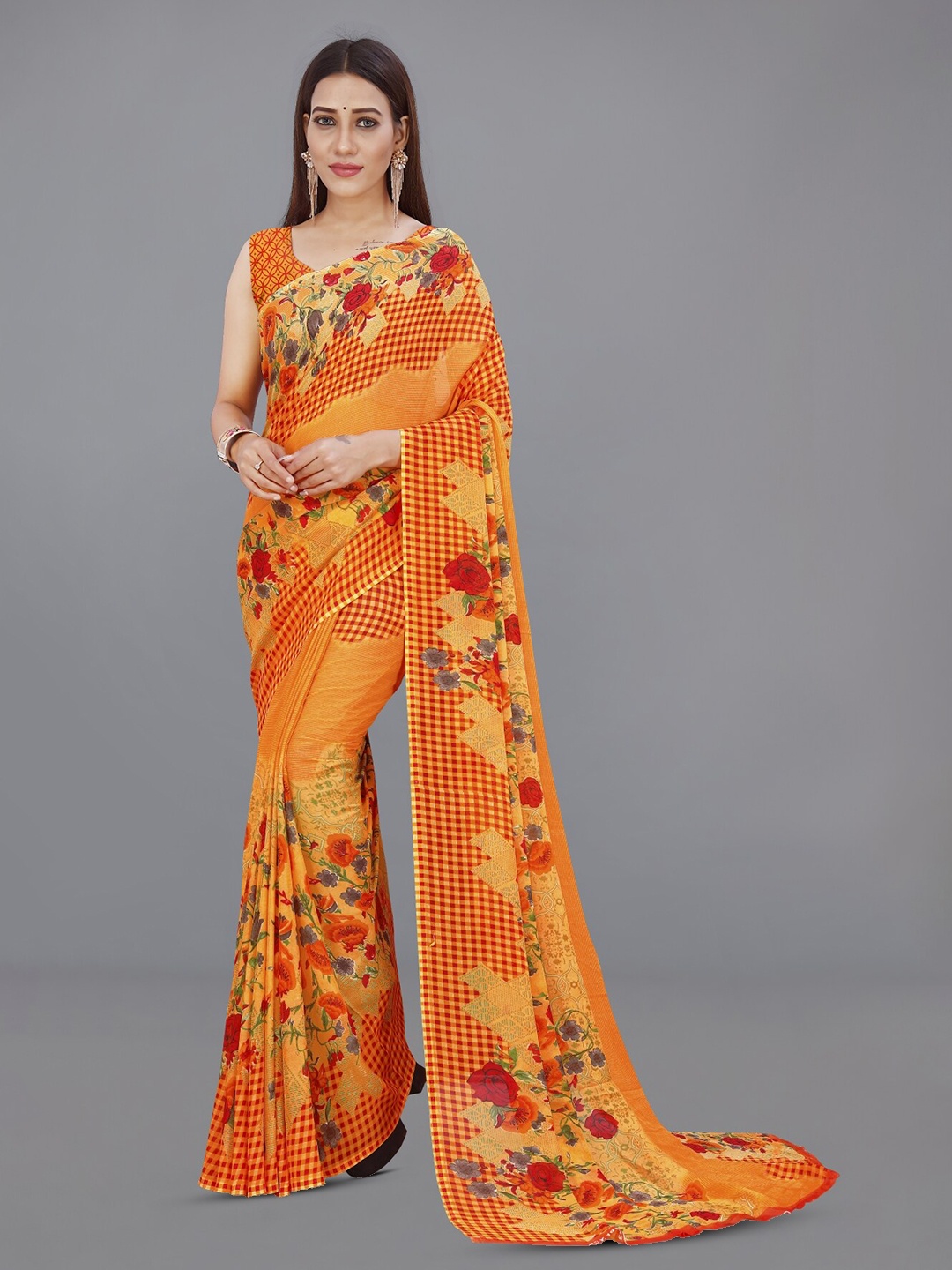 

ANAND SAREES Floral Printed Saree, Orange