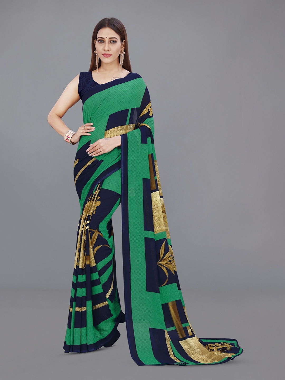

ANAND SAREES Geometric Printed Saree, Green