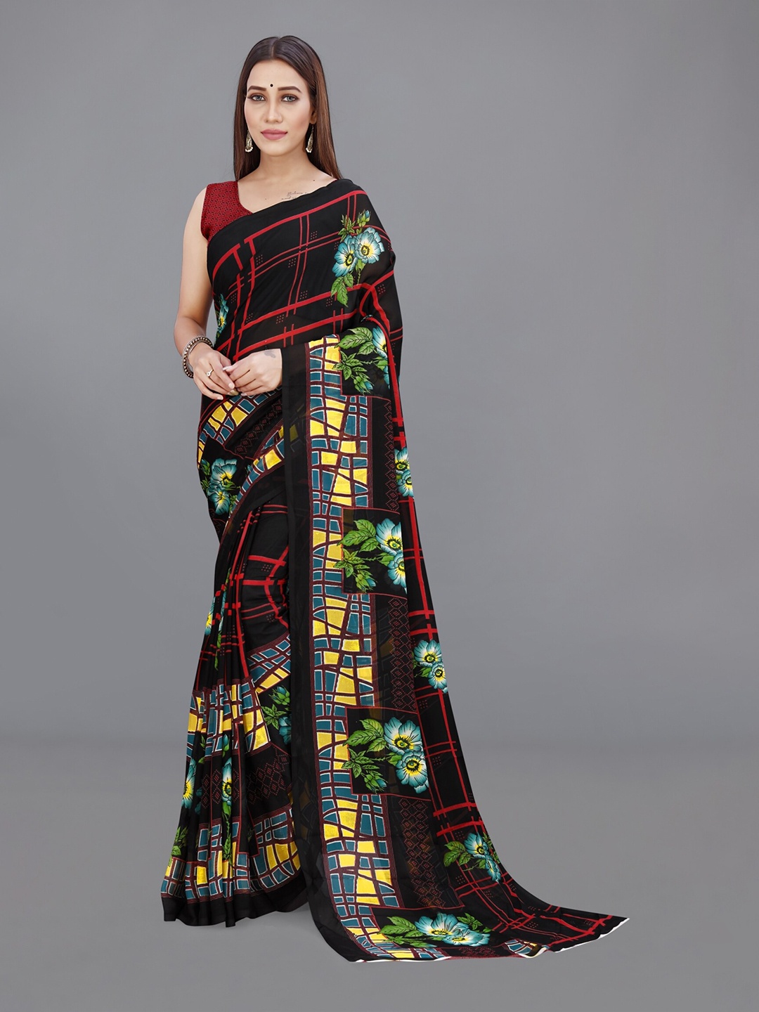 

ANAND SAREES Floral Printed Saree, Black