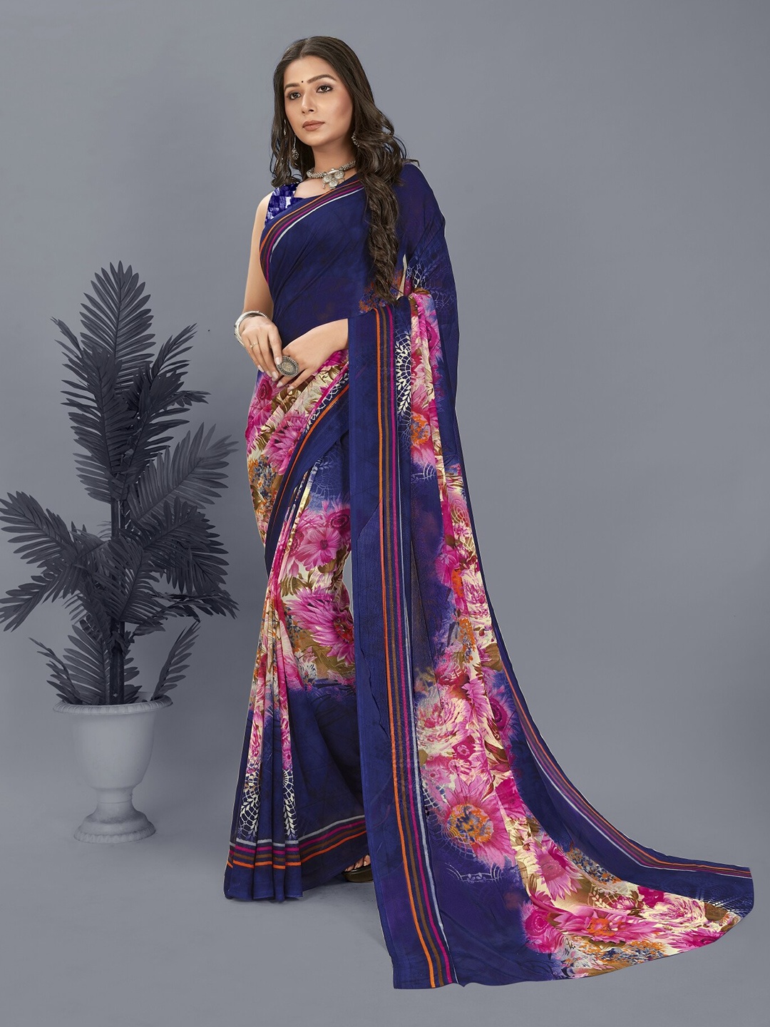 

Moda Rapido Floral Printed Saree, Blue