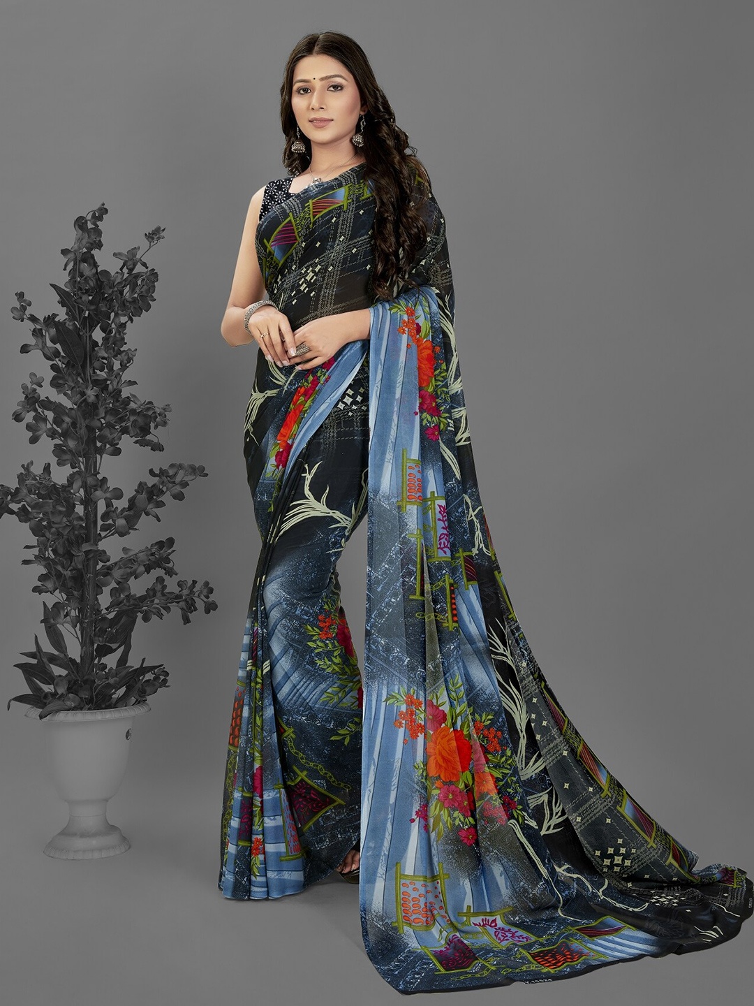 

Moda Rapido Ethnic Motifs Printed Saree, Blue