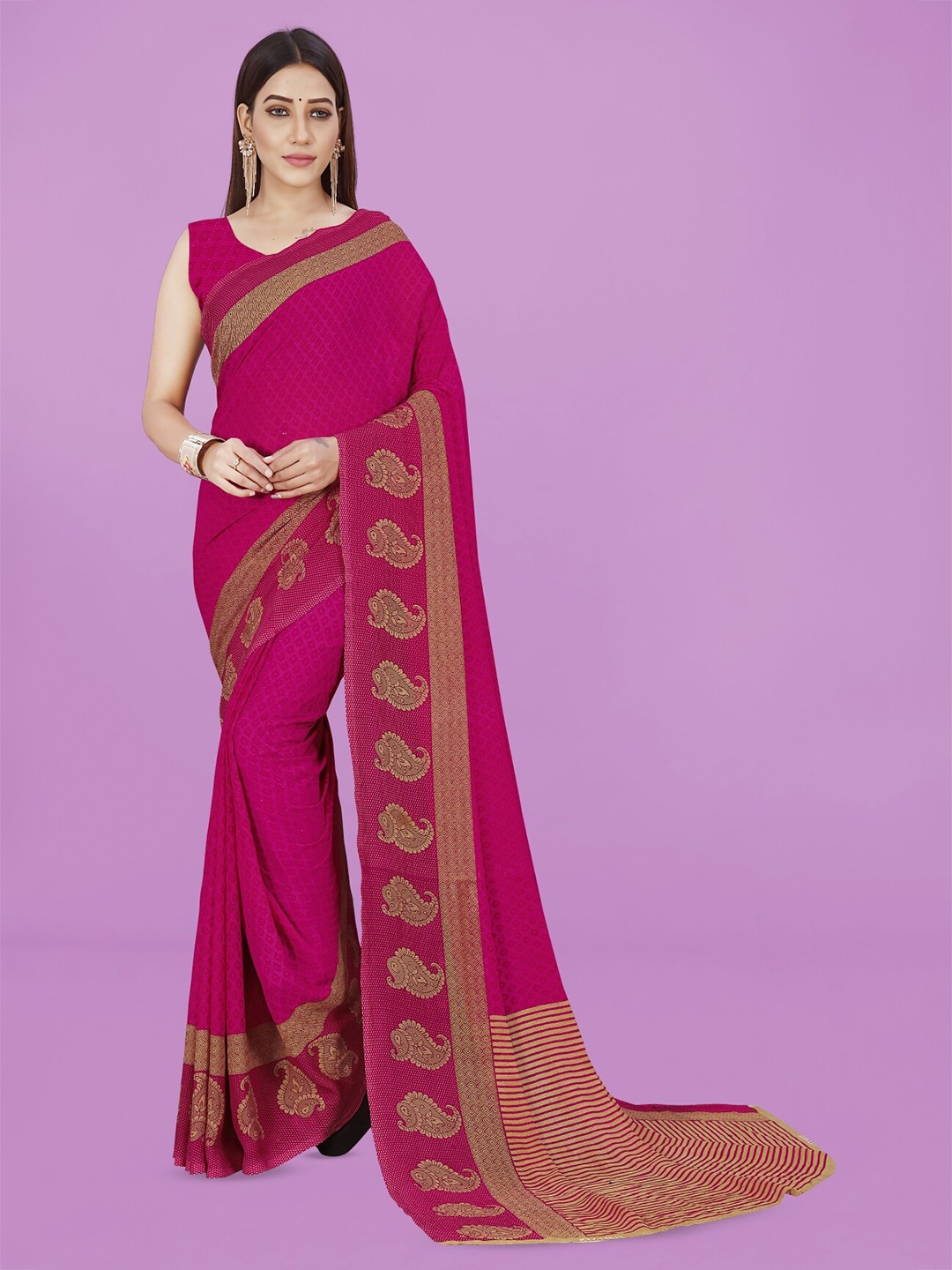 

Moda Rapido Checked Printed Saree, Pink