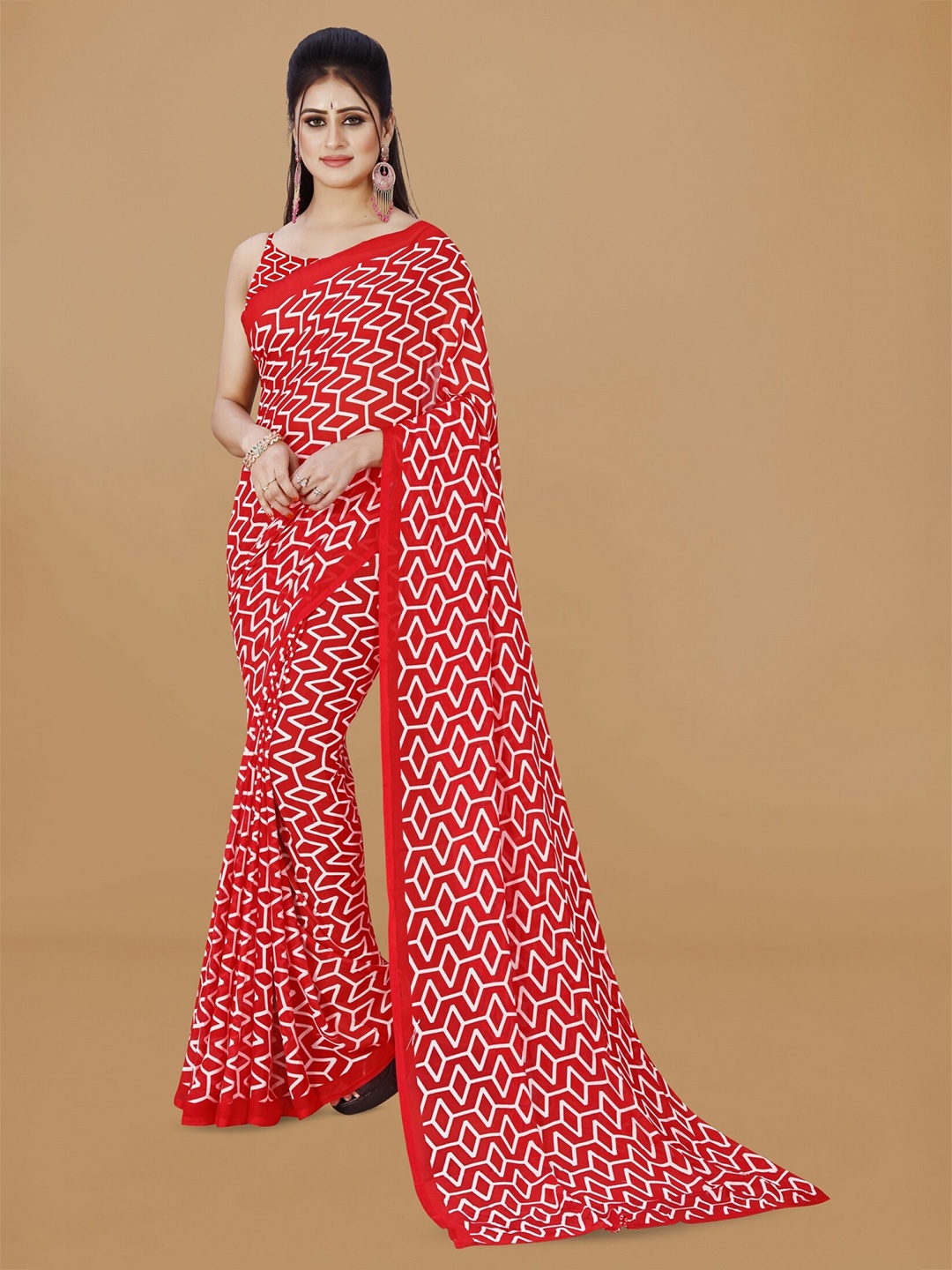 

ANAND SAREES Geometric Printed Saree, Orange