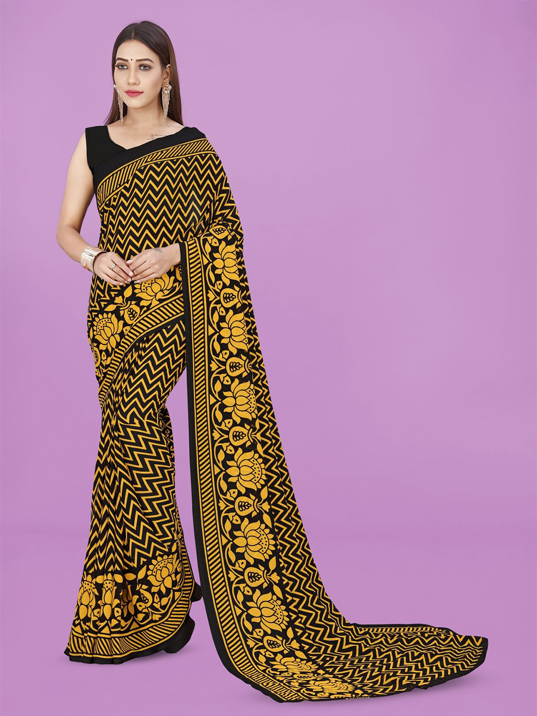 

ANAND SAREES Floral printed Saree, Yellow