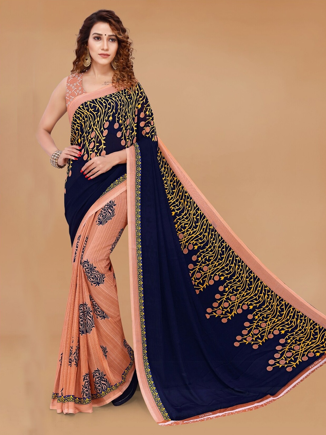 

Moda Rapido Floral Printed Saree, Navy blue