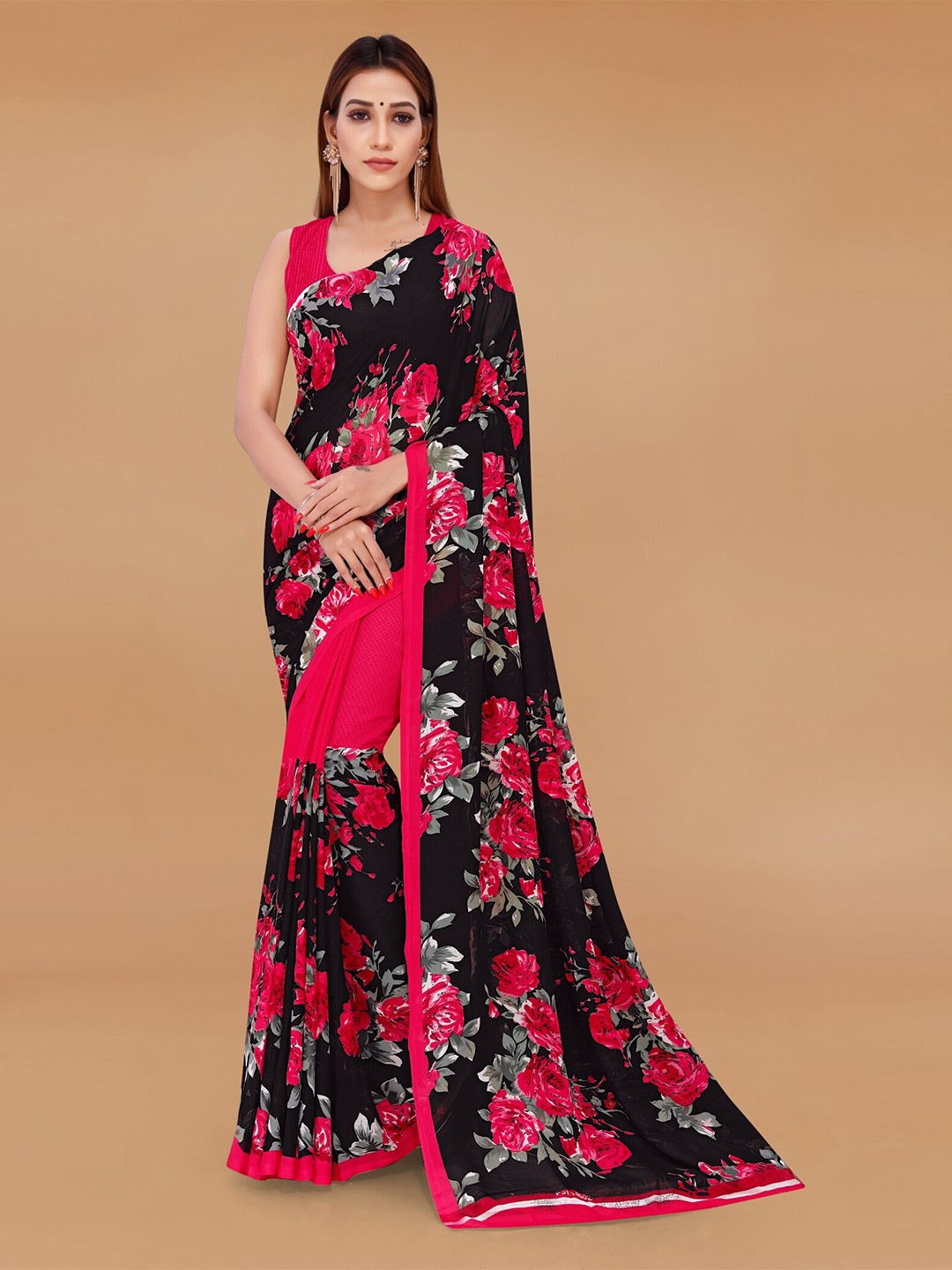Moda Rapido Floral Printed Saree, Pink