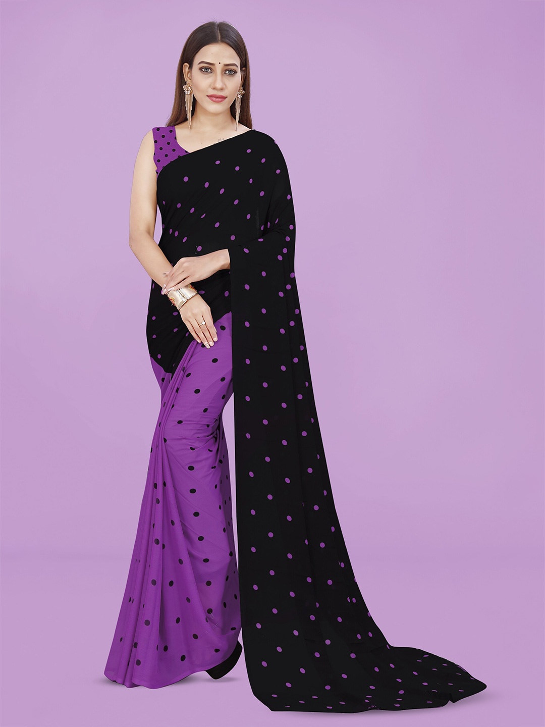 

Moda Rapido Polka Dot Printed Saree, Purple