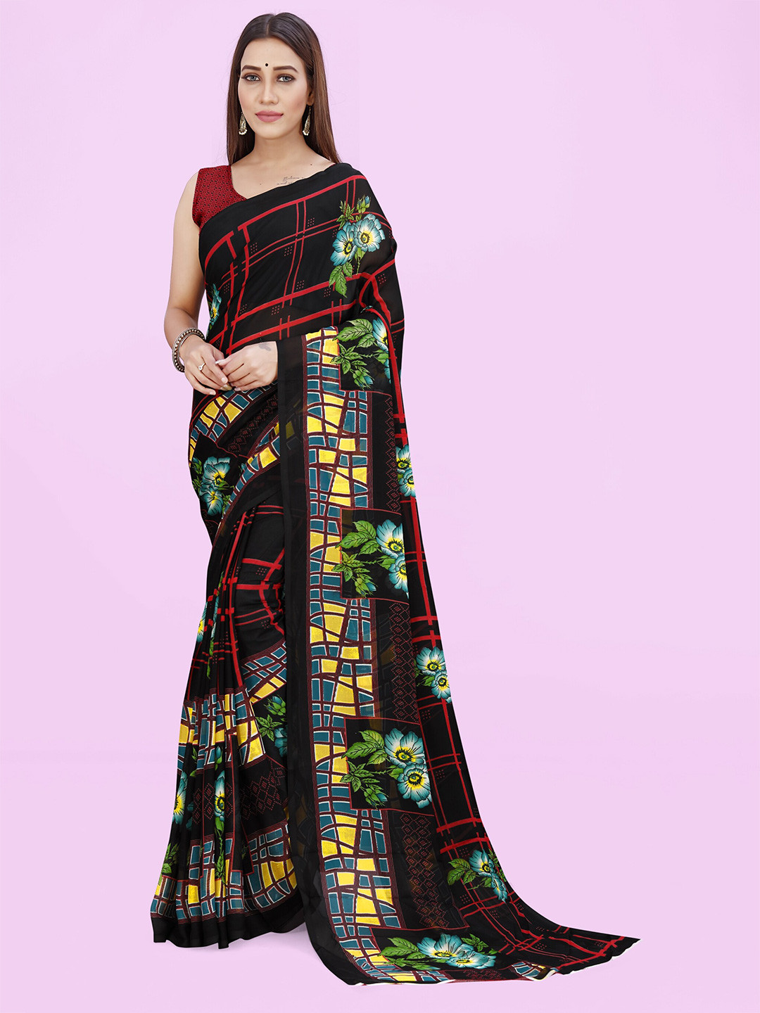 

ANAND SAREES Floral Printed Saree, Black