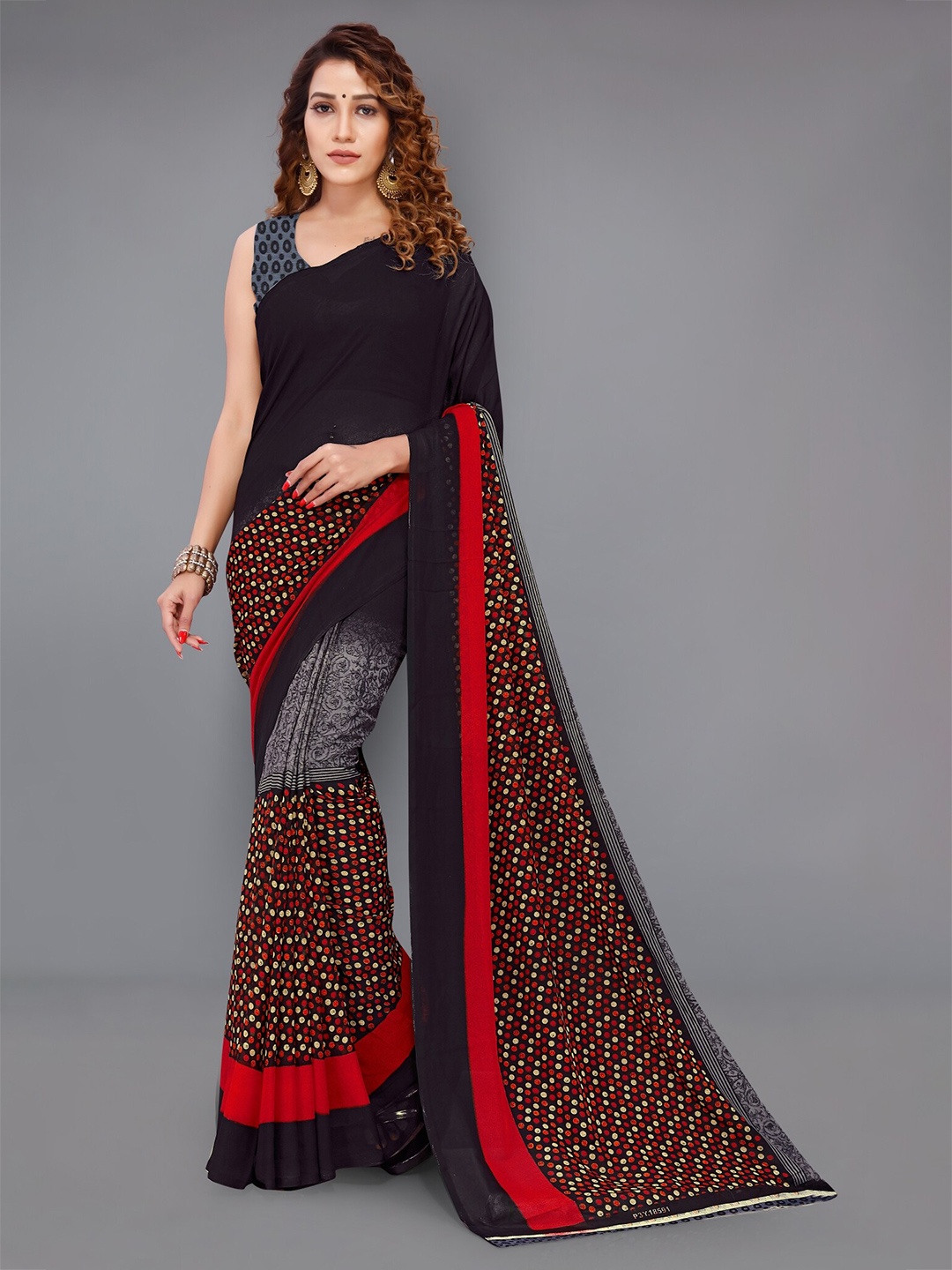 

Moda Rapido Abstract Printed Saree, Black