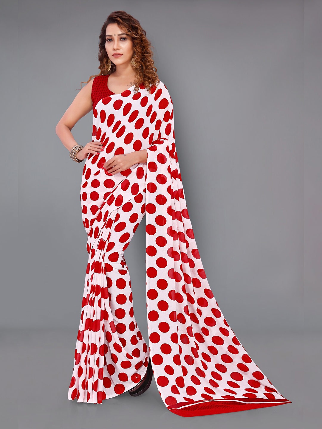 

Moda Rapido Polka Dot Printed Saree, White