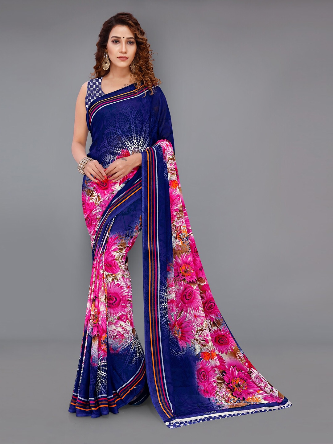 

Moda Rapido Floral Printed Saree, Blue