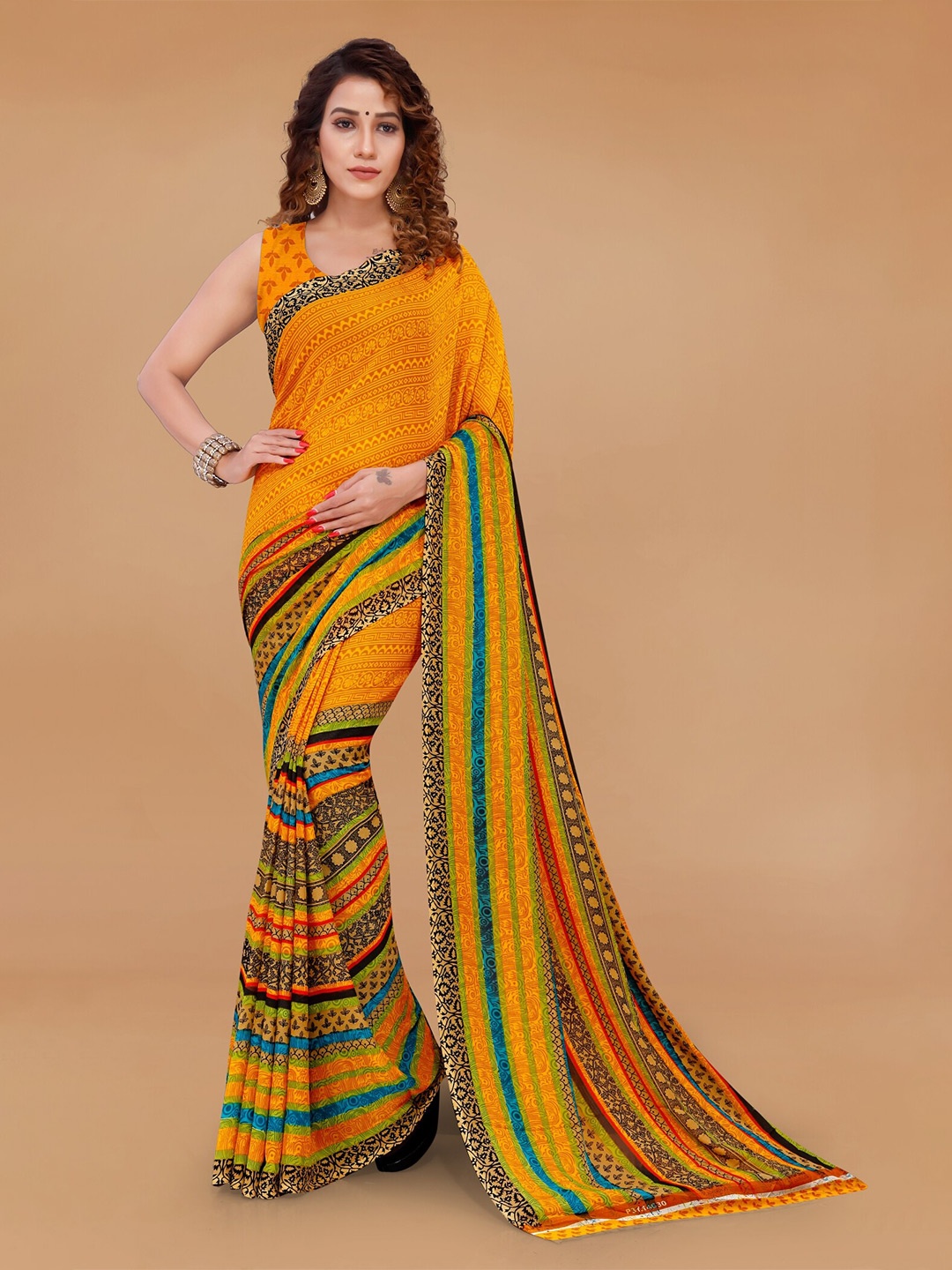 

Moda Rapido Ethnic Motifs Printed Saree, Yellow