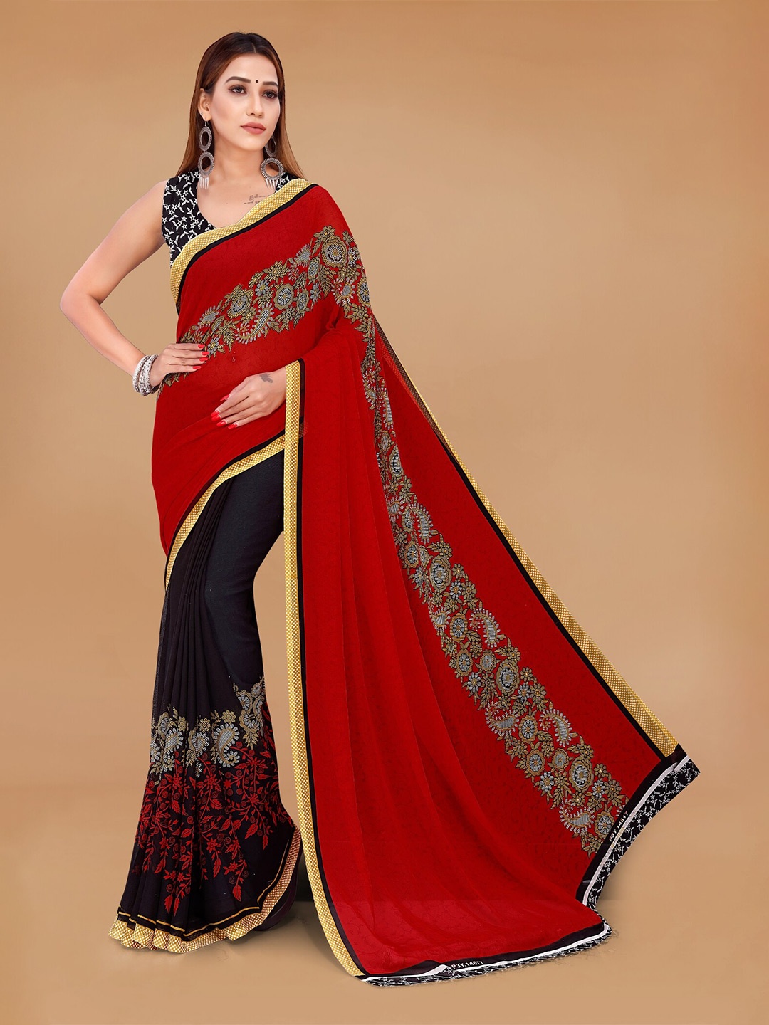 

Moda Rapido Paisley Printed Saree, Red