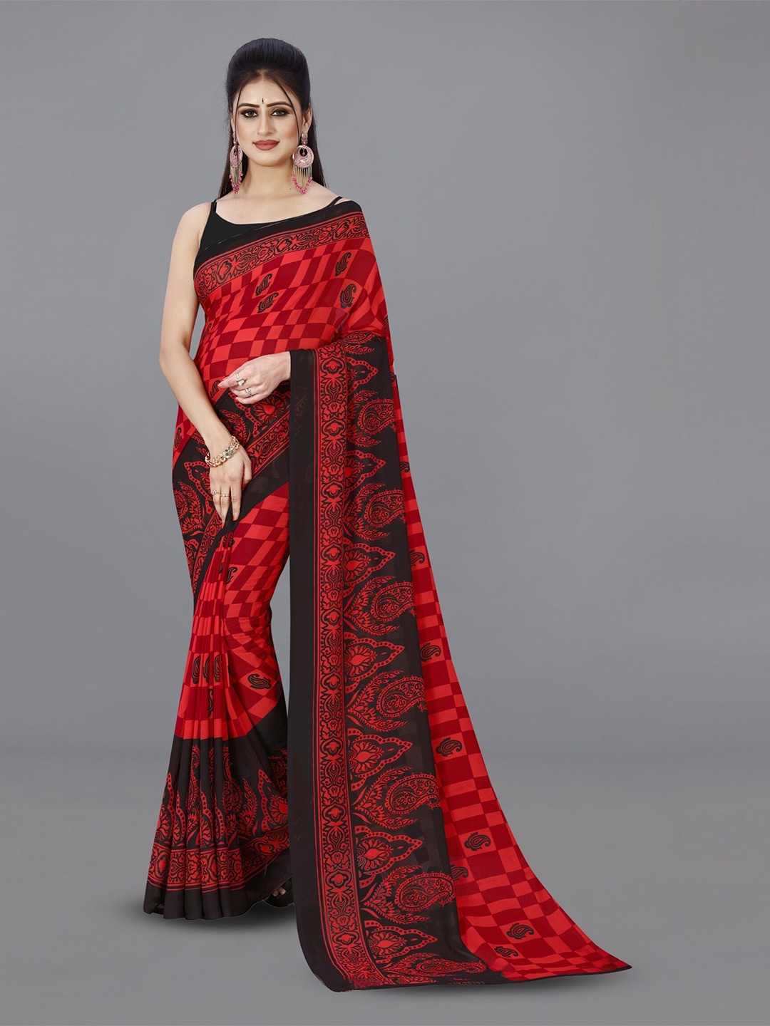 

ANAND SAREES Geometric Printed Saree, Red