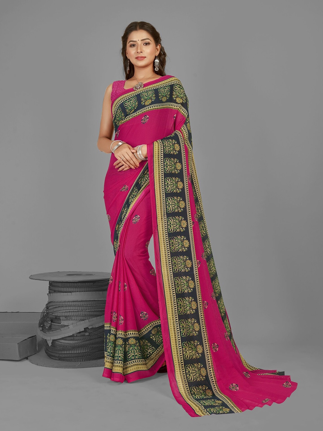 

ANAND SAREES Floral Printed Sarees, Blue