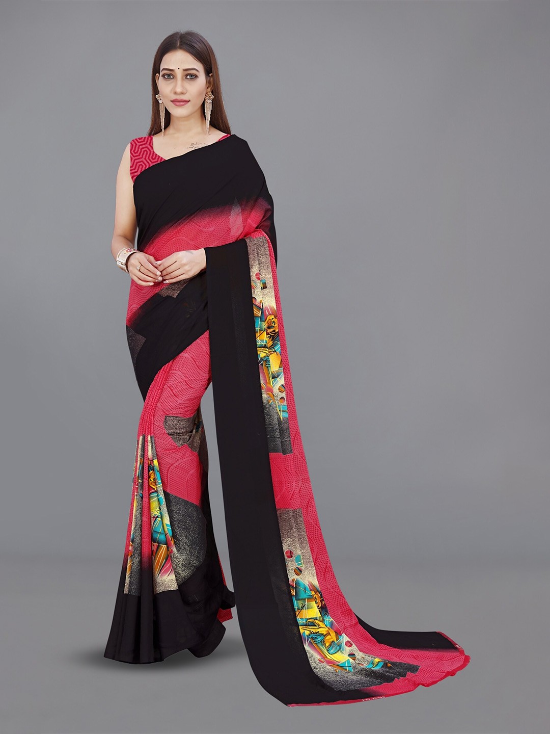 

Moda Rapido Floral Printed Saree, Red