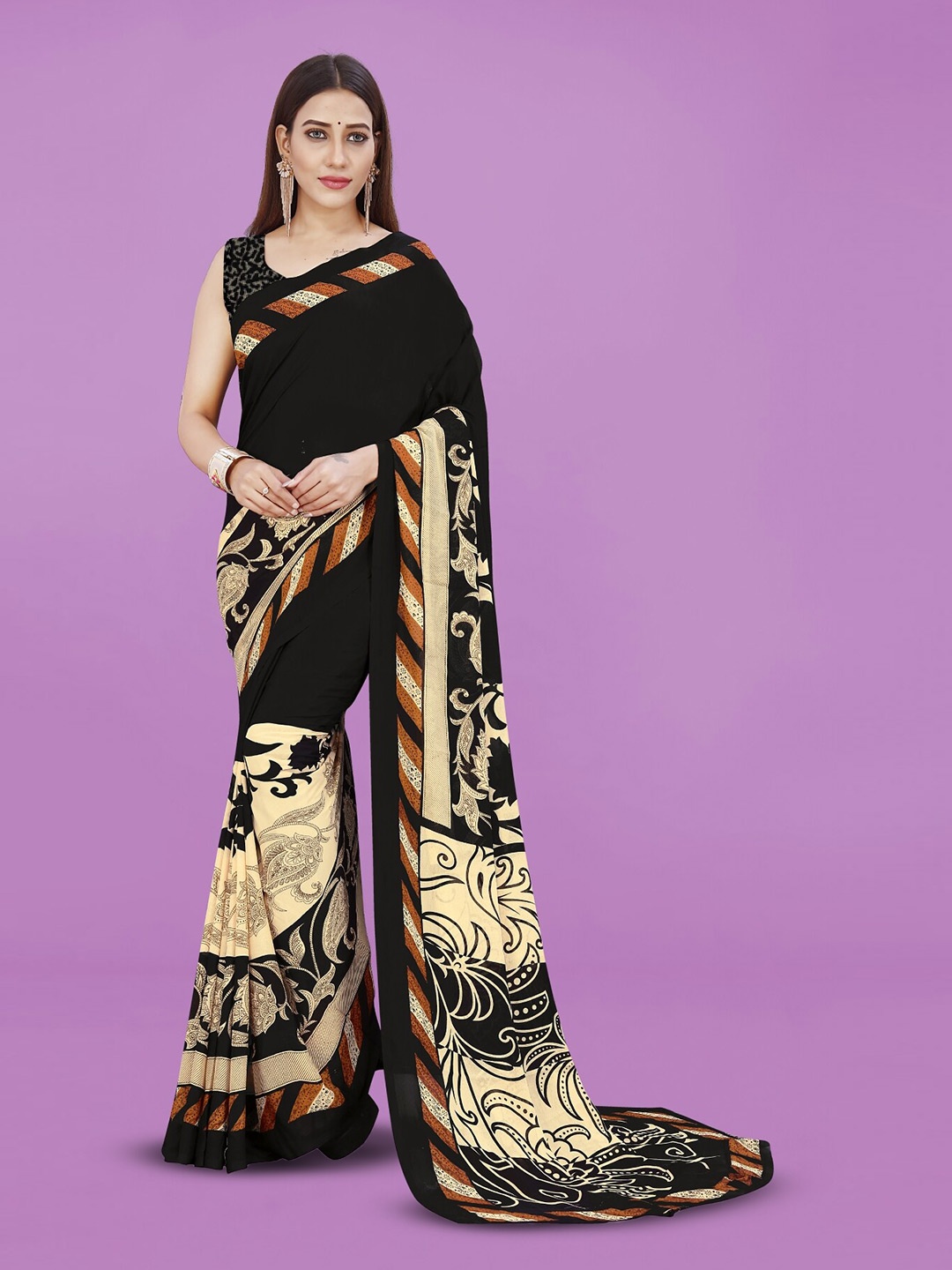 

Moda Rapido Floral Printed Saree, Black