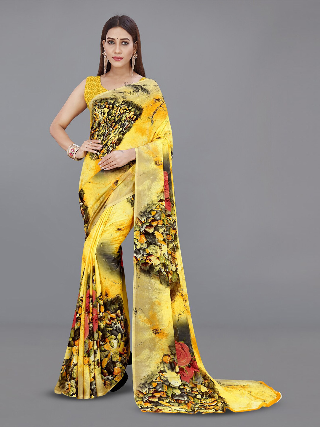 

Moda Rapido Floral Printed Saree, Yellow