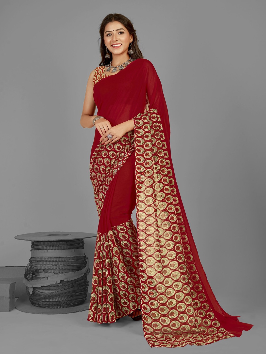 

Moda Rapido Printed Saree, Red