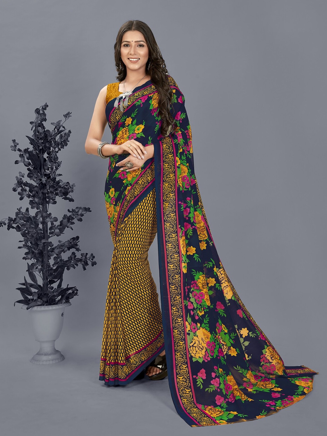 Moda Rapido Floral Printed Saree, Blue