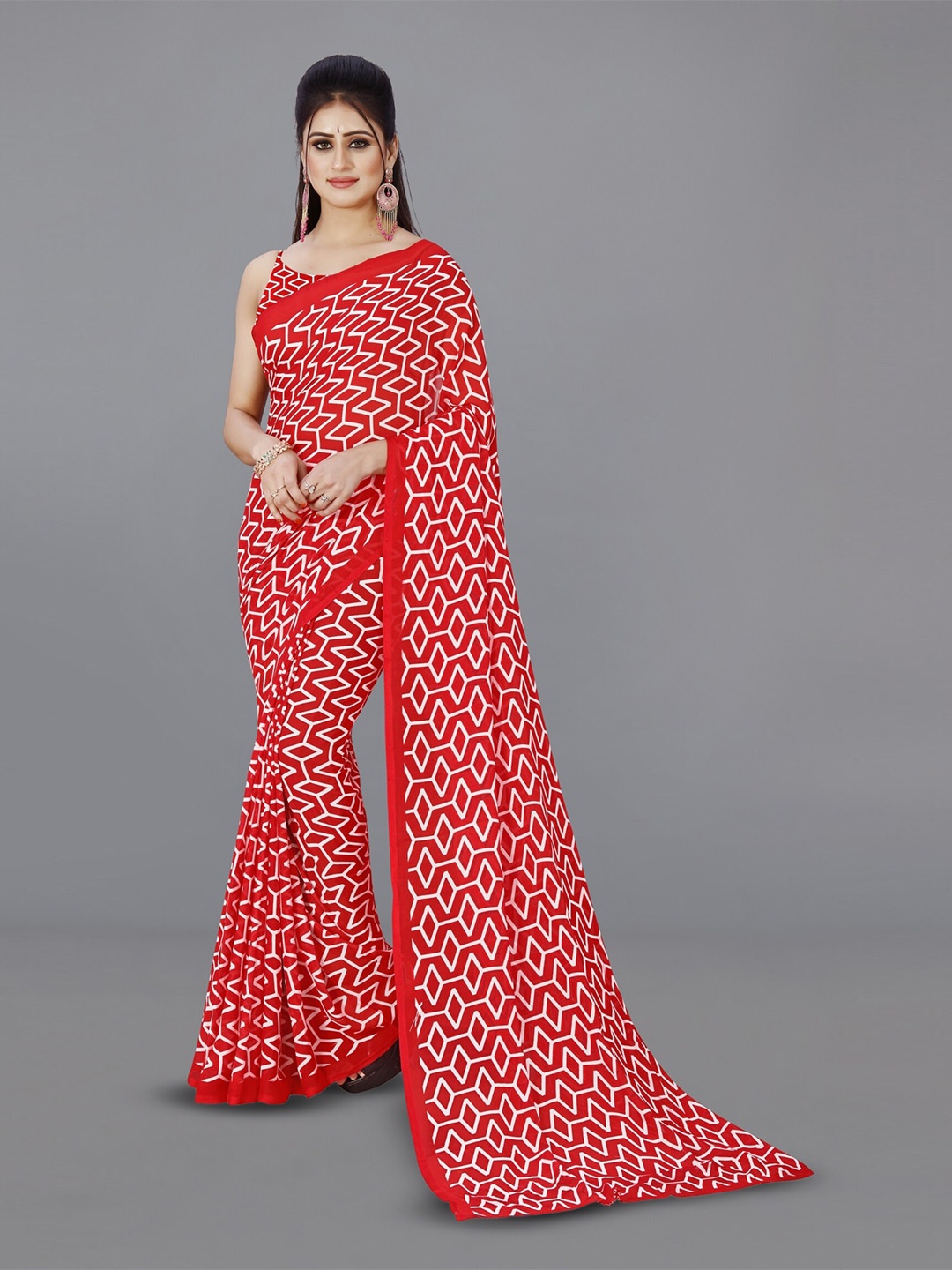 

ANAND SAREES Geometric Printed Saree, Orange