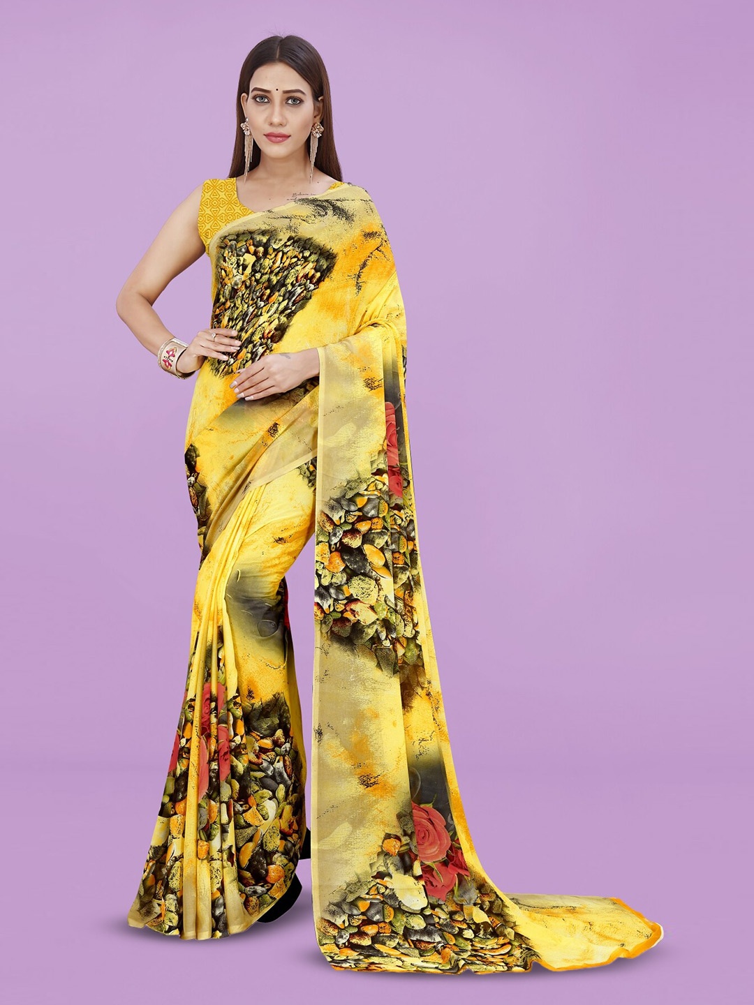 

Moda Rapido Floral Printed Saree, Yellow