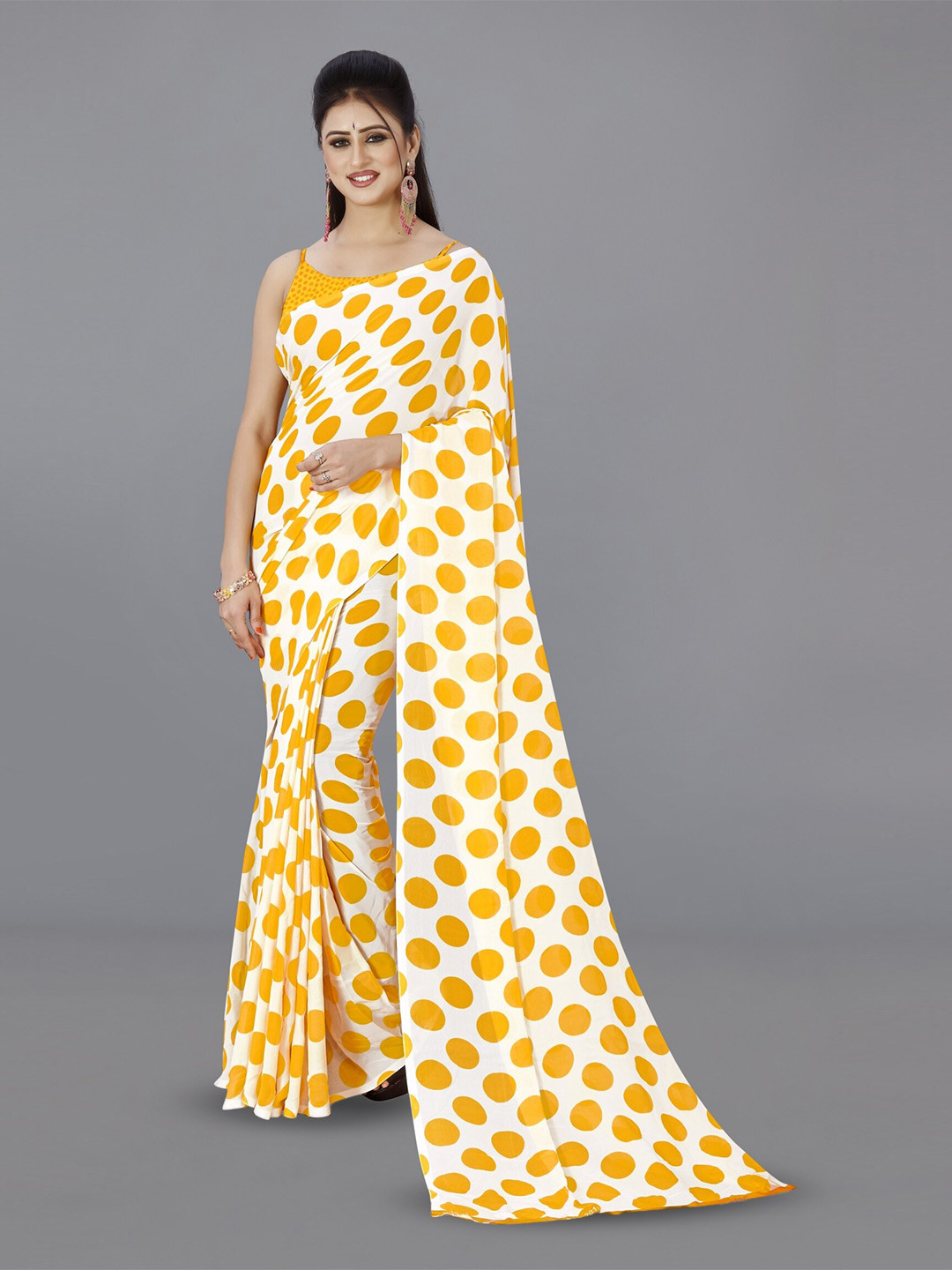 

ANAND SAREES Polka Dot Printed Saree, Yellow