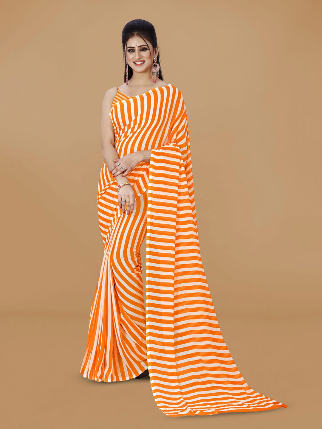 

ANAND SAREES Striped Printed Saree, Yellow