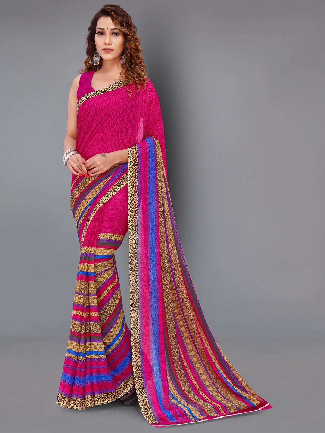 

Moda Rapido Geometric Printed Saree, Pink