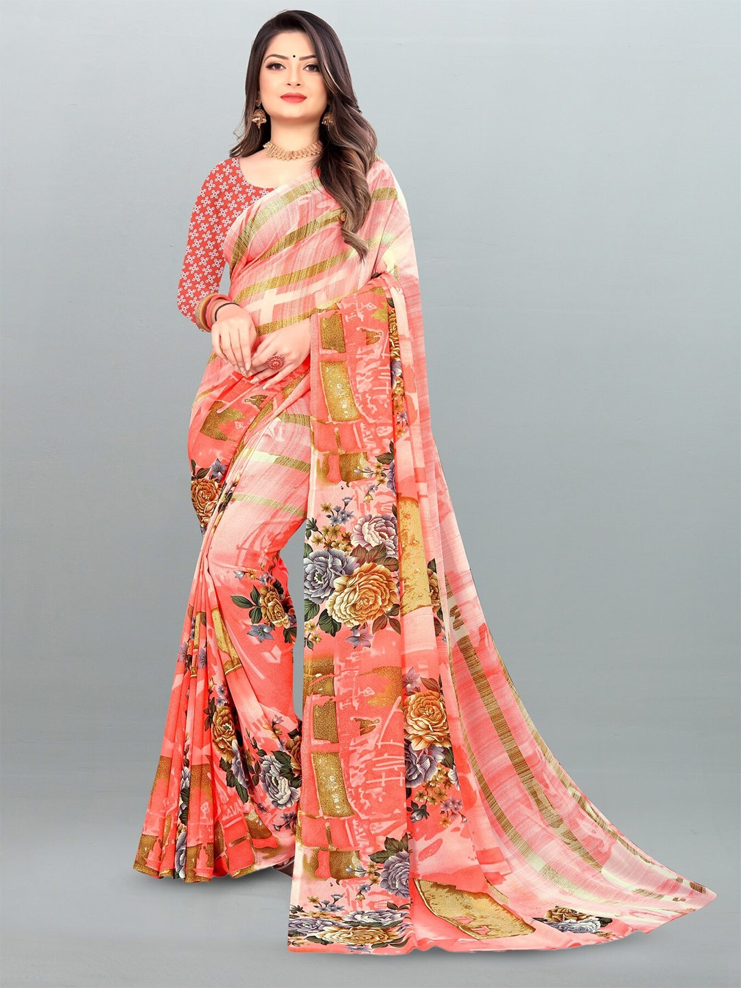 

Moda Rapido Floral Printed Saree, Pink